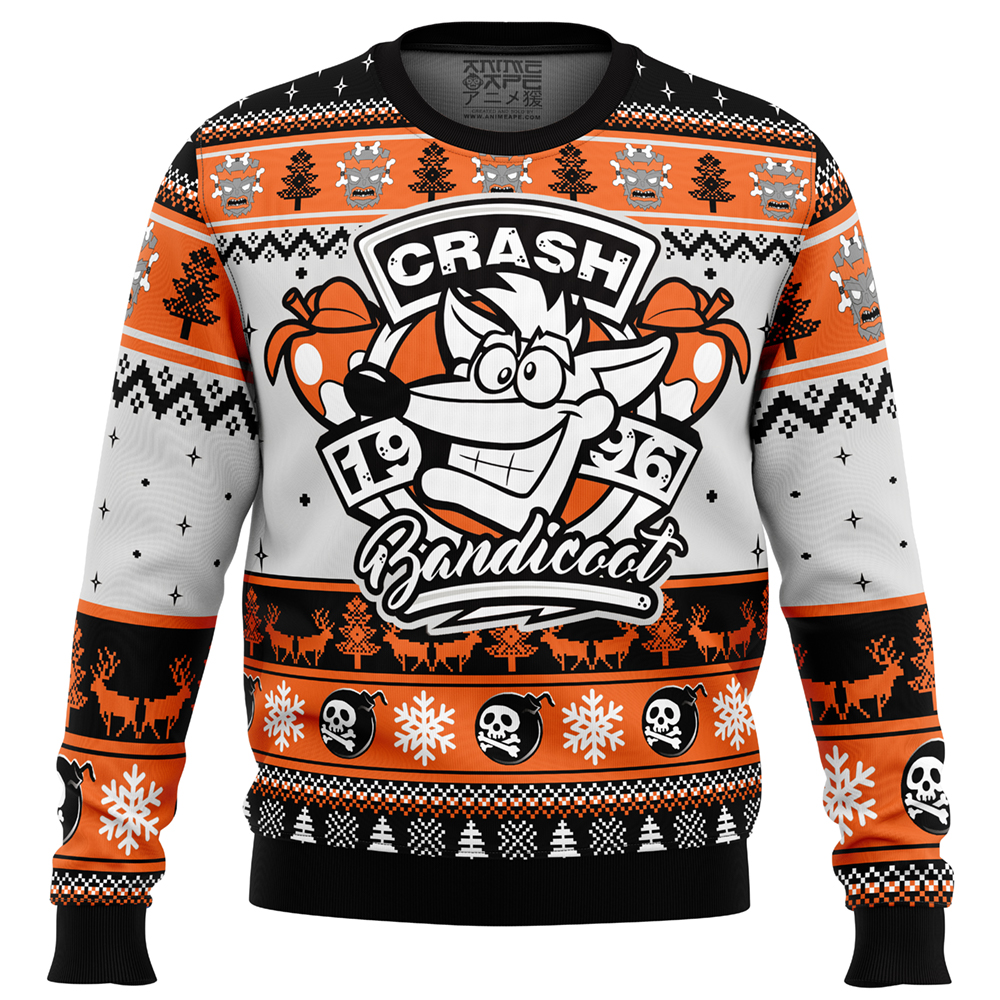 1996 Bandicoot Crash Bandicoot Ugly Christmas Sweater FRONT mockup