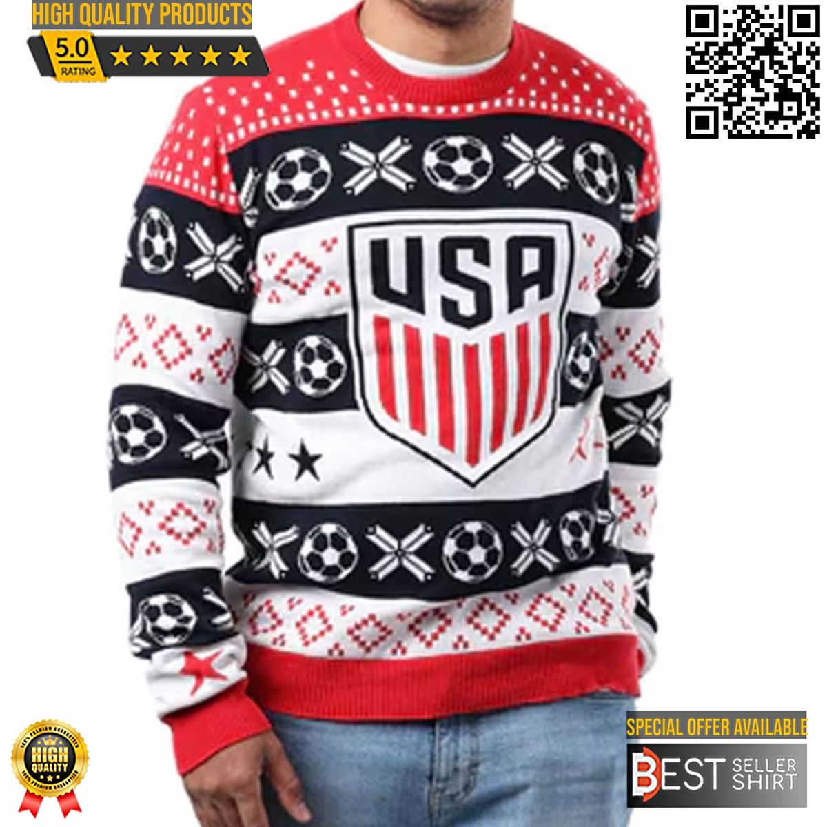 2022 World Cup US Soccer Personalization Ugly Christmas Sweater 1