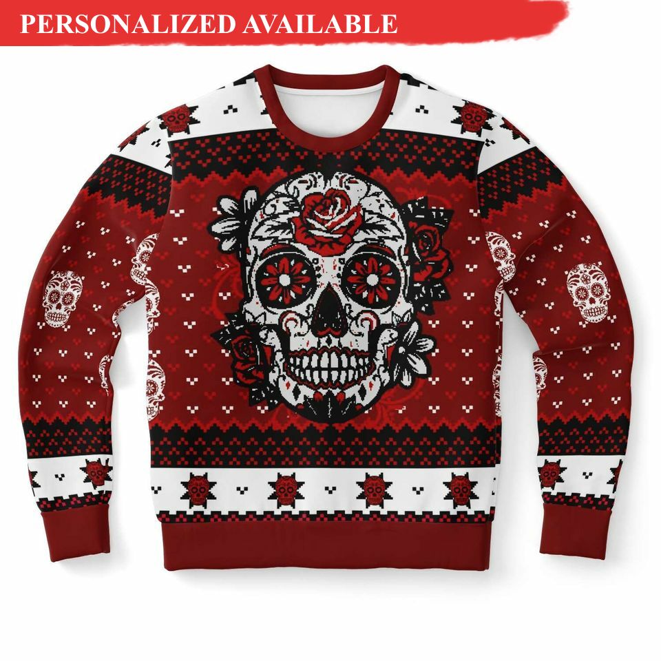 2022 day of the dead red ugly christmas sweater 3838