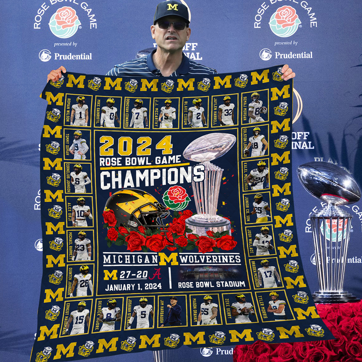 2024 Michigan Wolverines Rose Bowl Game Champions Fleece Blanket Quilt2B1 frxcf