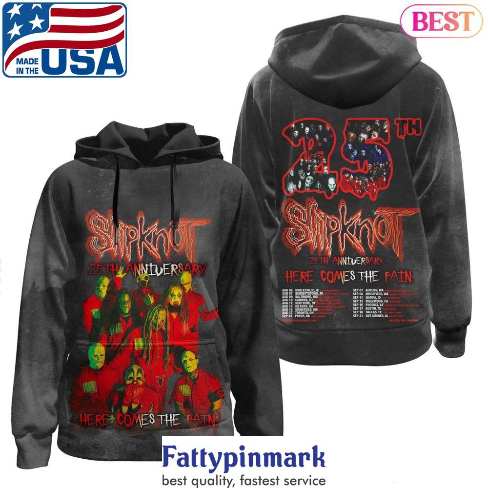 2024 Slipknot 25th Anniversary Here Comes The Pain Design Hoodie 1