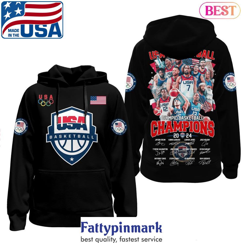 2024 USA Men Basketball Olympic Champions Signature Design Hoodie 1