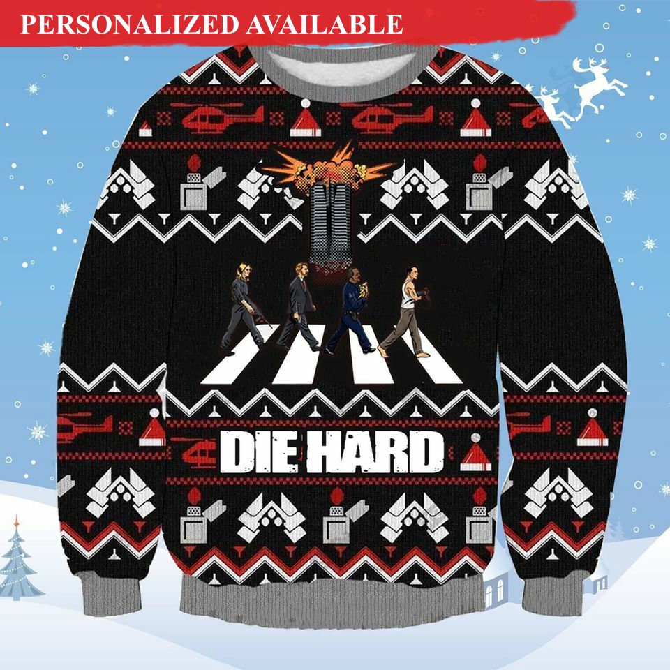 3d die hard four men walk xmas ugly sweater 1467