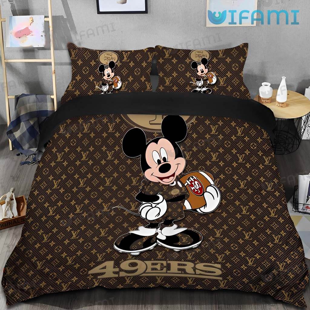 49ers Bedding Set Mickey LV Pattern San Francisco 49ers Gift