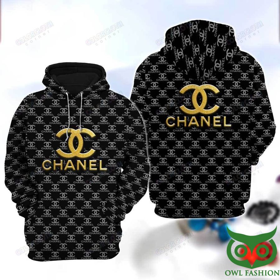 5fTDisOZ 15 Luxury Chanel Monogram Pattern Logo Black 3D Hoodie