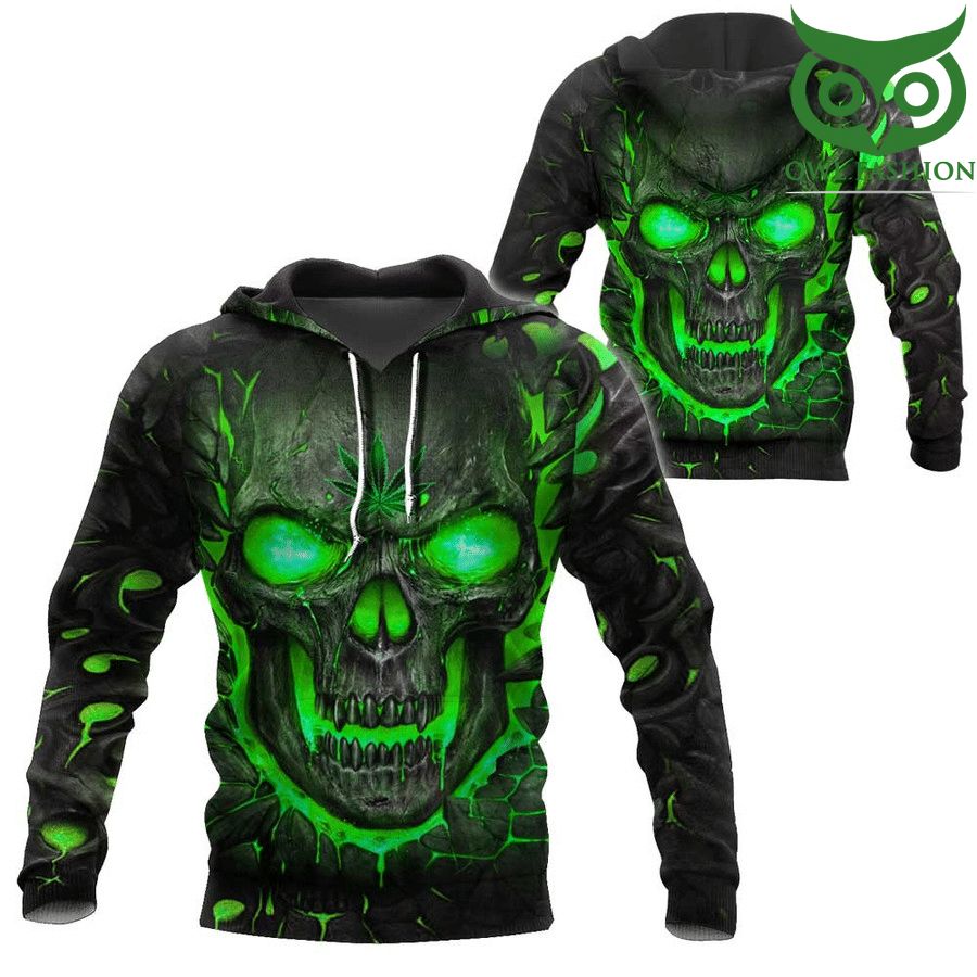 8VrW5dGb 2 Weed cannabis bright skull black 3D hoodie