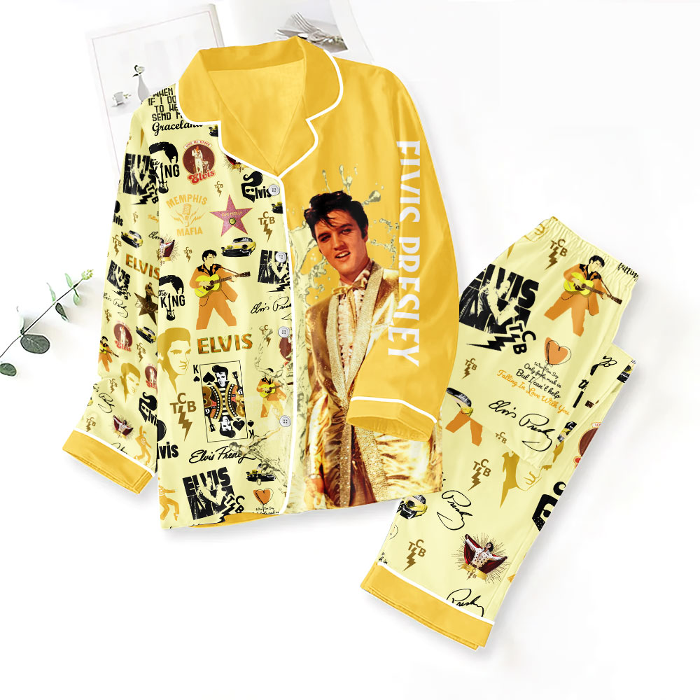 ANHNV3848 Button Down Pajamas Set Elvis Presley 01