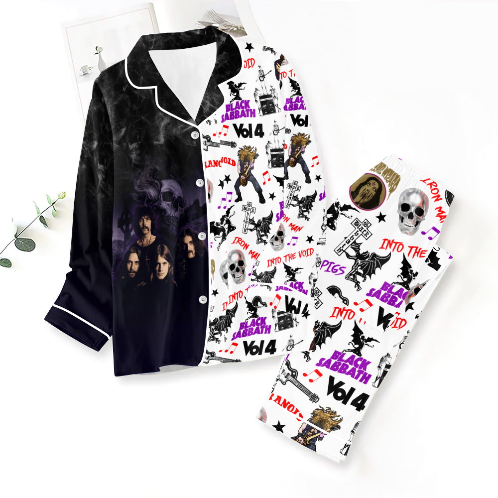 ANHNV4165 Button Down Pajamas Set Black Sabbath 01