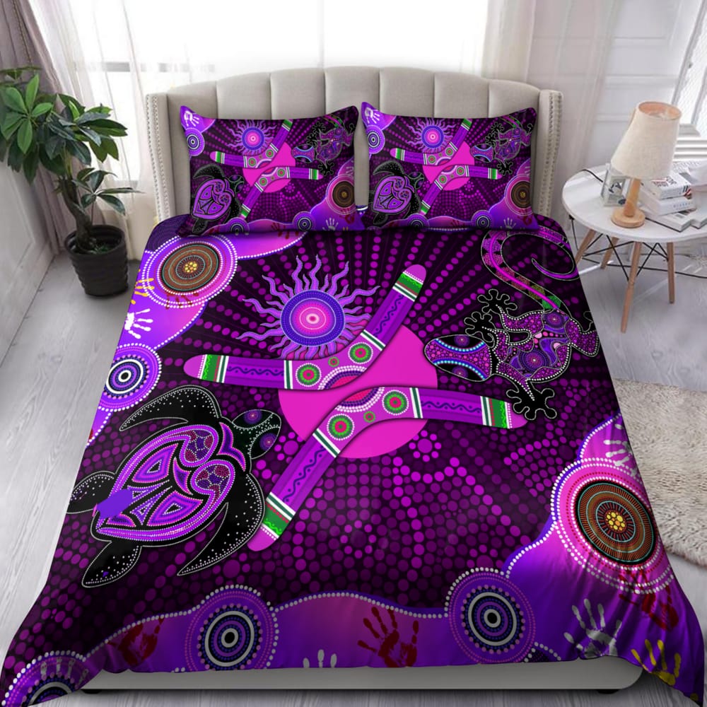 Aboriginal Naidoc Week Purple Turtle Lizard Sun Bedding Set Duvet Cover Set 0