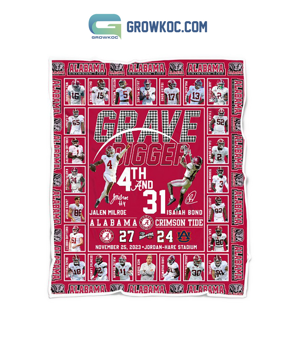 Alabama Crimson Tide Grave Digger 4th And 31 Fleece Blanket Quilt2B1 QXCM4