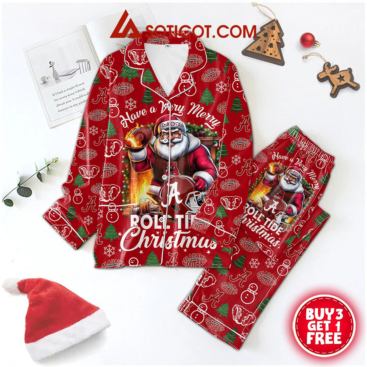 Alabama Crimson Tide Have A Very Merry Roll Tide Christmas Pajamas Set2B1 lythT