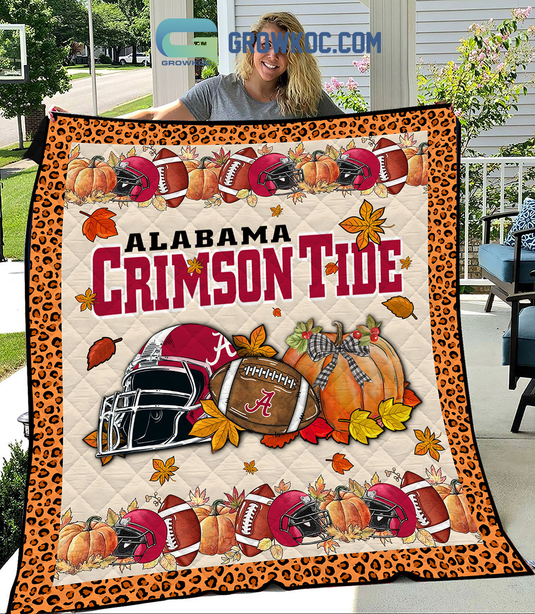 Alabama Crimson Tide NCAA Football Welcome Fall Pumpkin Halloween Fleece Blanket Quilt2B1 4iViJ