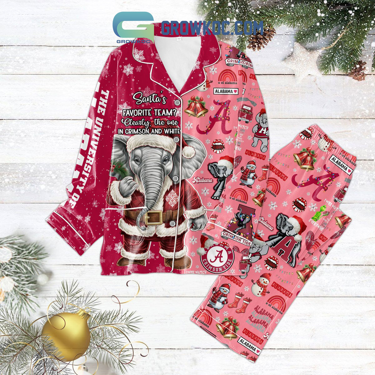 Alabama Crimson Tide Santa s Favourite Team Clearly The One Is Crimson And White Christmas Silk Pajamas Set2B1 DrRRd