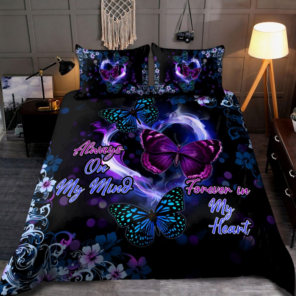 Always In My Mind Forever In My Heart Butterfly Printed Bedding Set Duvet Cover Set 0