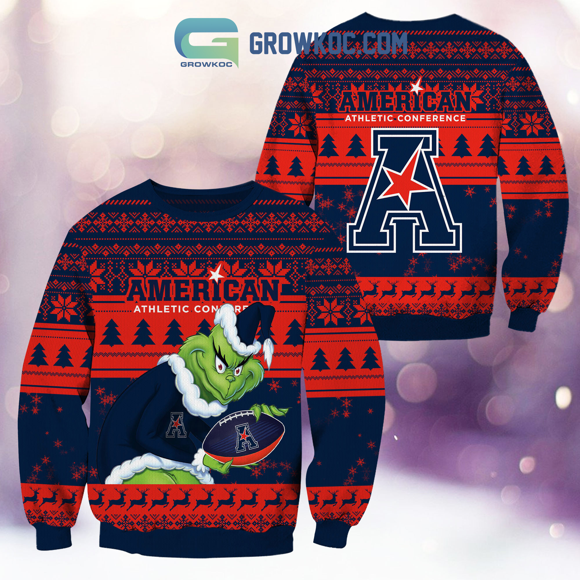 American Athletic Conference Grinch NCAA Christmas Ugly Sweater2B1 UWdMd