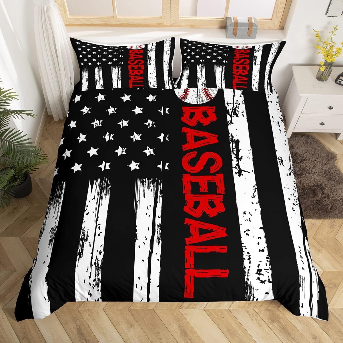 American Flag Comforter Cover Baseball Duvet 2pcs Sports Games Bedding Set Twin Boys Girls Bedroom Black White Striped Bedspread Retro US Decorations a859cc9a 06a4 4bb0 bed4 78427adb0279.94be53d23e3e39c64dcbd35f28f18195