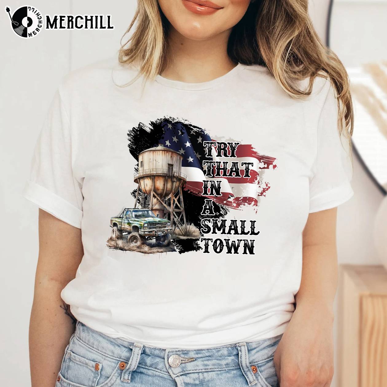 American Flag Quote Sweatshirt Try That In A Small Town I Stand