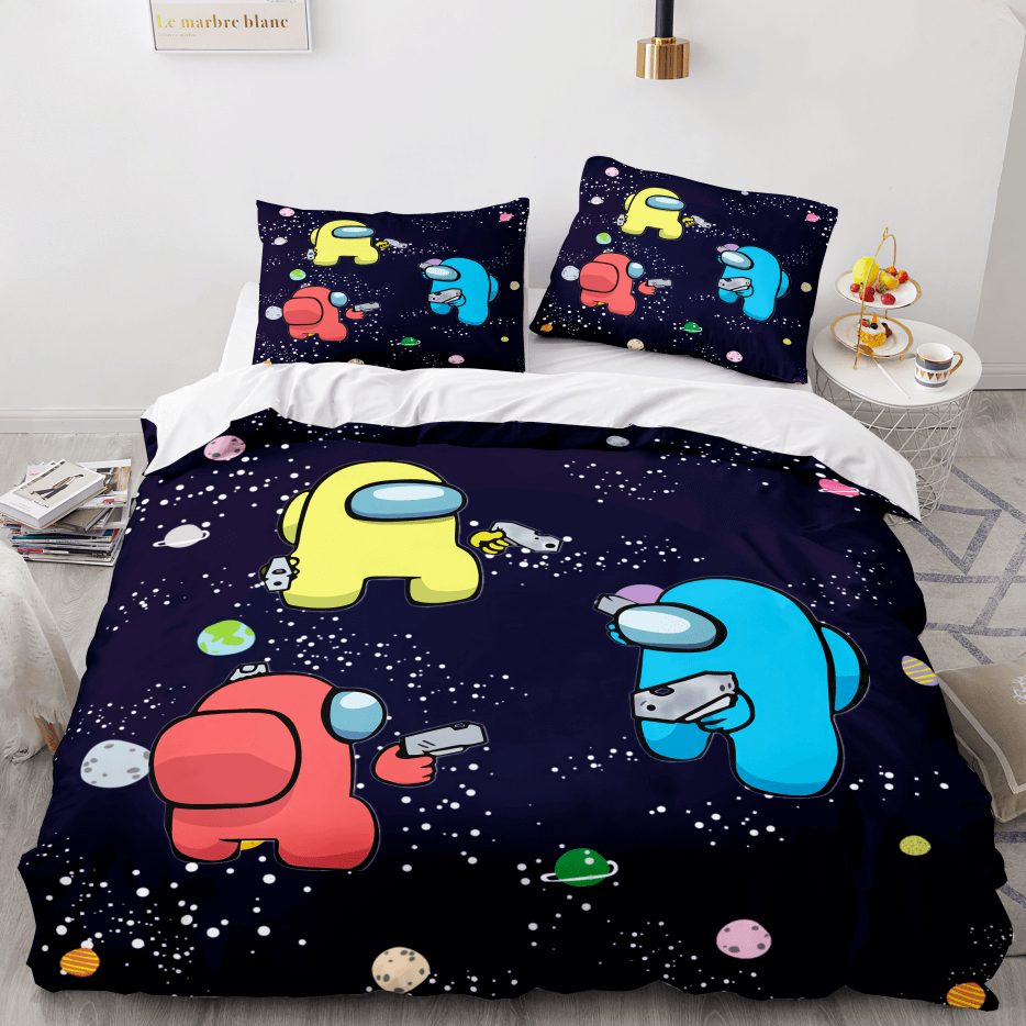 AmongUsCosplay3PieceComforterBeddingSetsDuvetCoverBedSheets 12