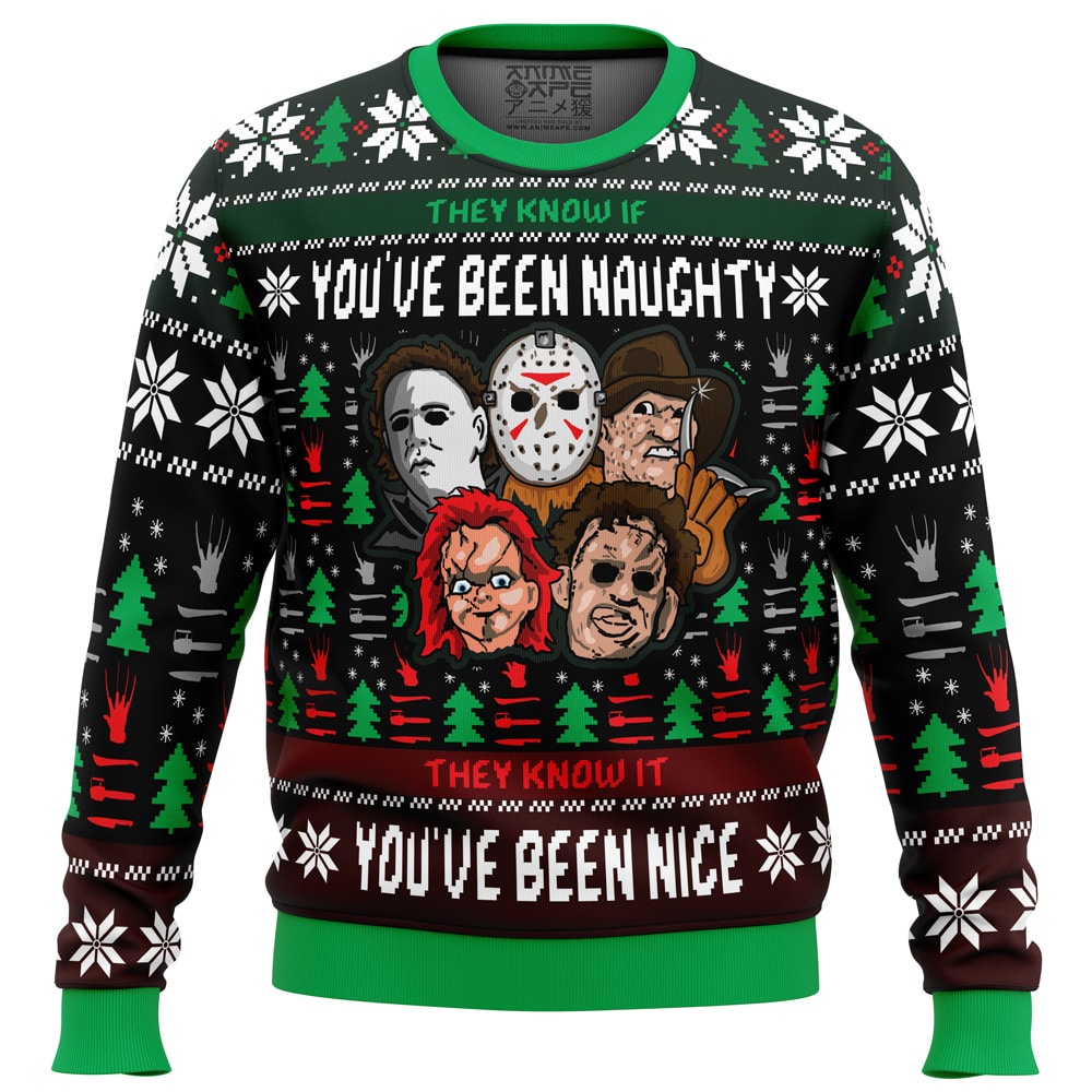 An Ugly Slasher Horror Movie PC Ugly Christmas Sweater front mockup