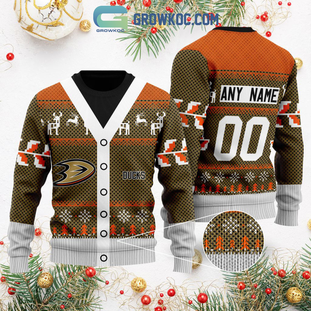 Anaheim Ducks Supporter Custom Name Number Christmas Holiday Ugly Sweater2B0 XuGaM