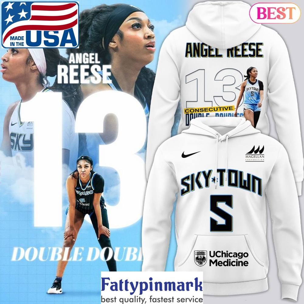 Angel Reese 13 Chicago Sky Consecutive Double Doubles Hoodie White 1