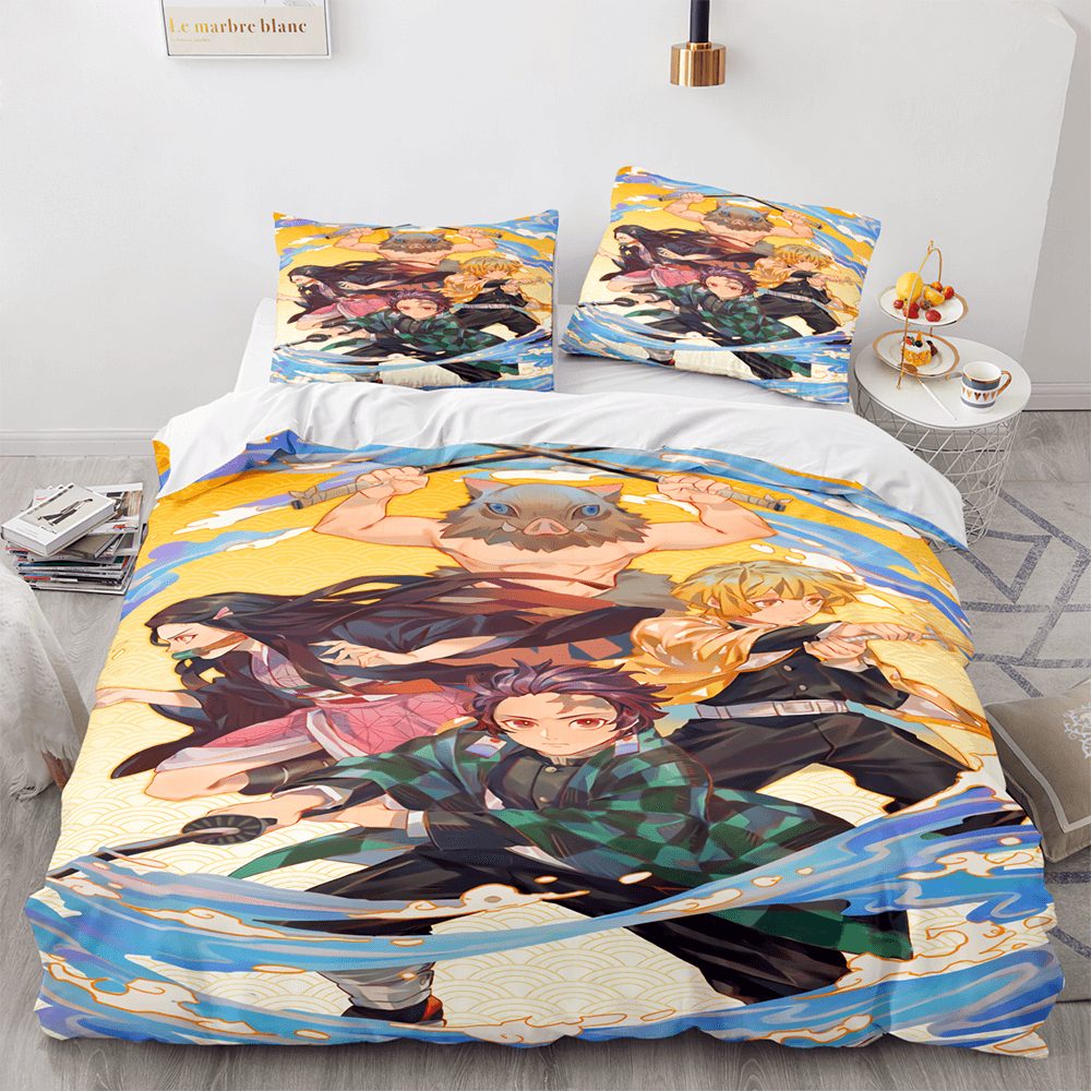 AnimeDemonSlayerCosplay3PieceBeddingSetDuvetCoversBedSheets 1 1