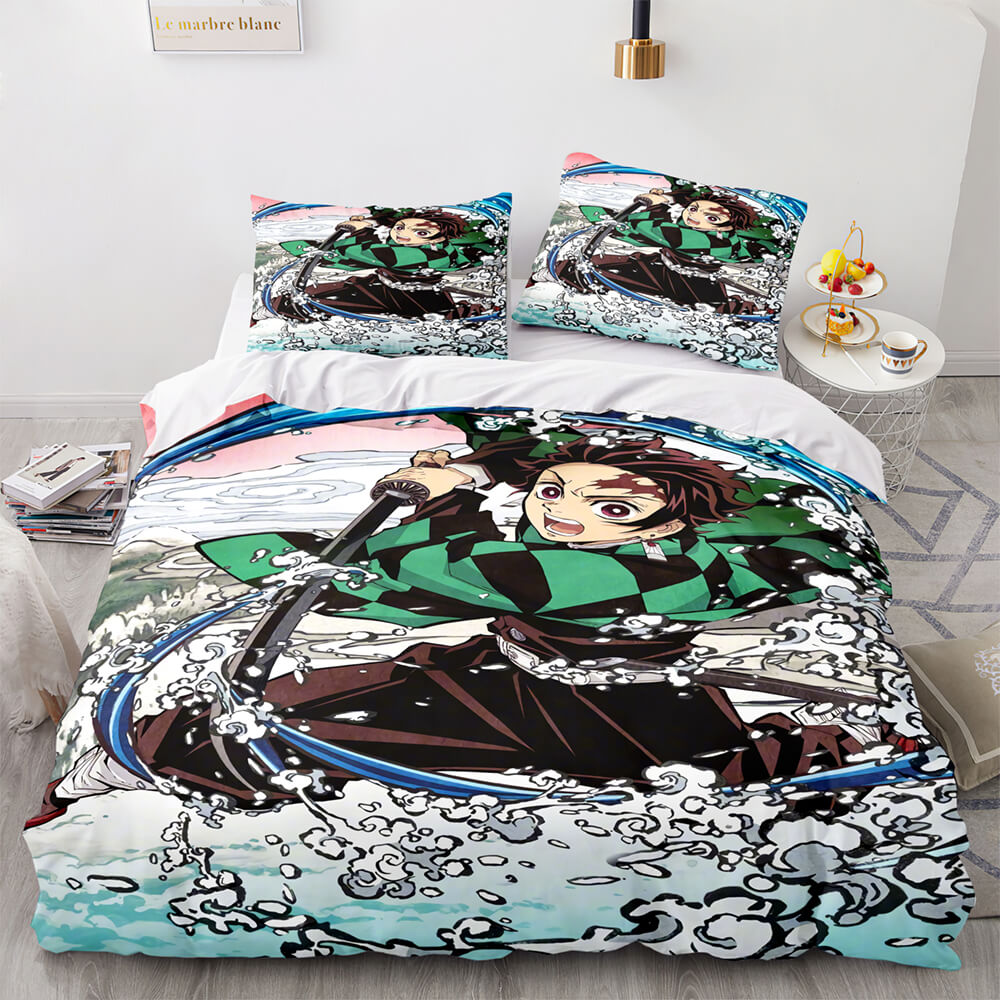 AnimeDemonSlayerCosplay3PieceBeddingSetDuvetCoversBedSheets 1