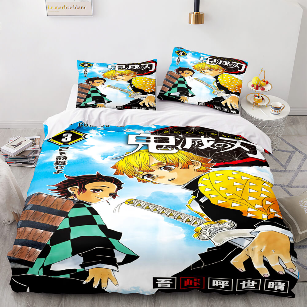 AnimeDemonSlayerCosplay3PieceBeddingSetDuvetCoversBedSheets 6