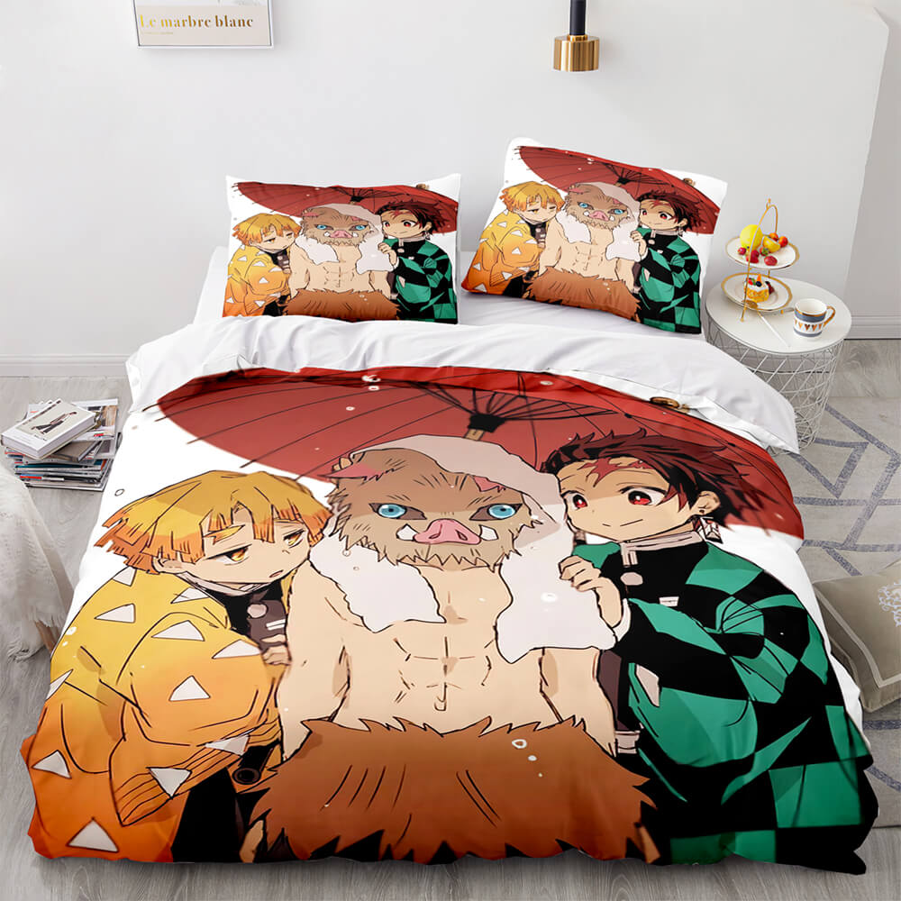 AnimeDemonSlayerCosplay3PieceBeddingSetDuvetCoversBedSheets 7