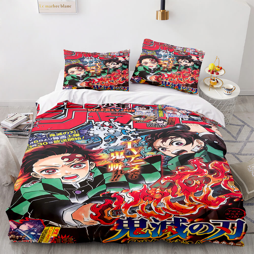 AnimeDemonSlayerCosplay3PieceBeddingSetDuvetCoversBedSheets 8