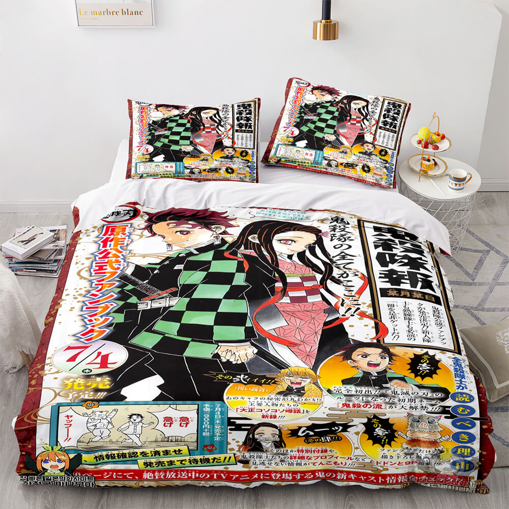 AnimeDemonSlayerCosplay3PieceBeddingSetDuvetCoversBedSheets 9