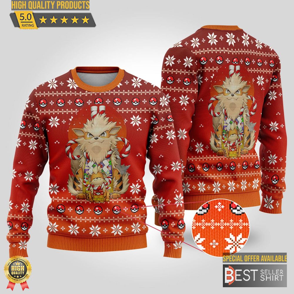 Arcanine Christmas Ugly Sweater Arcanine Pocket Monster Ugly Sweatshirt Eevee Charmander Squirlte Shirt 1