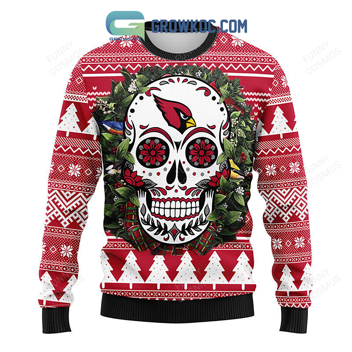 Arizona Cardinals Skull Flower Ugly Christmas Ugly Sweater2B1 aFddg