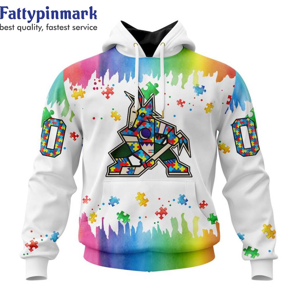 Arizona Coyotes Special Autism Awareness Custom Name Hoodie 3D All Over Prints NHL Hockey Gift for Fans 1