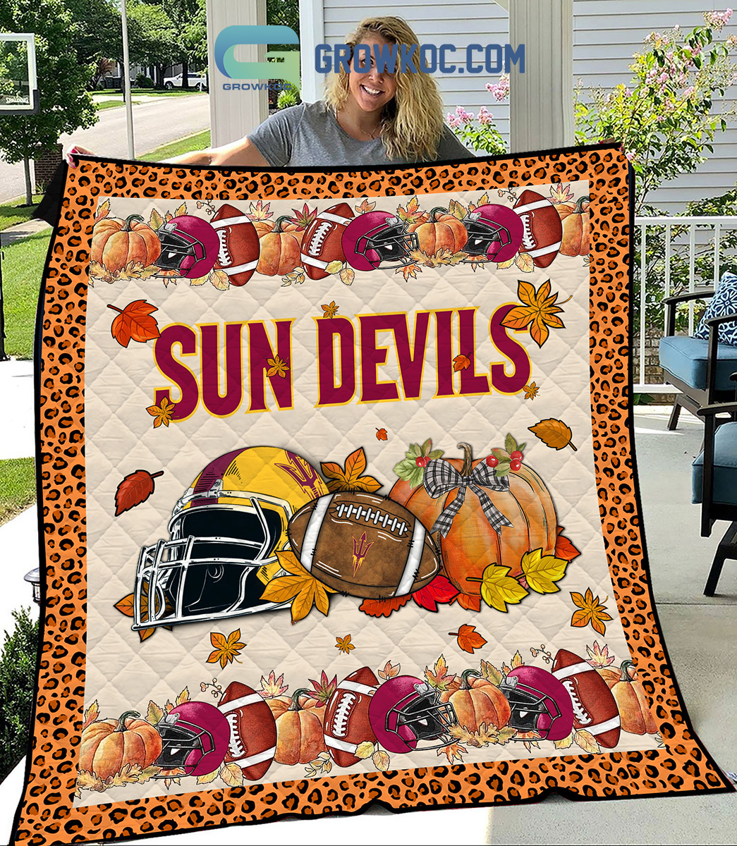 Arizona State Sun Devils NCAA Football Welcome Fall Pumpkin Halloween Fleece Blanket Quilt2B1 7rytL