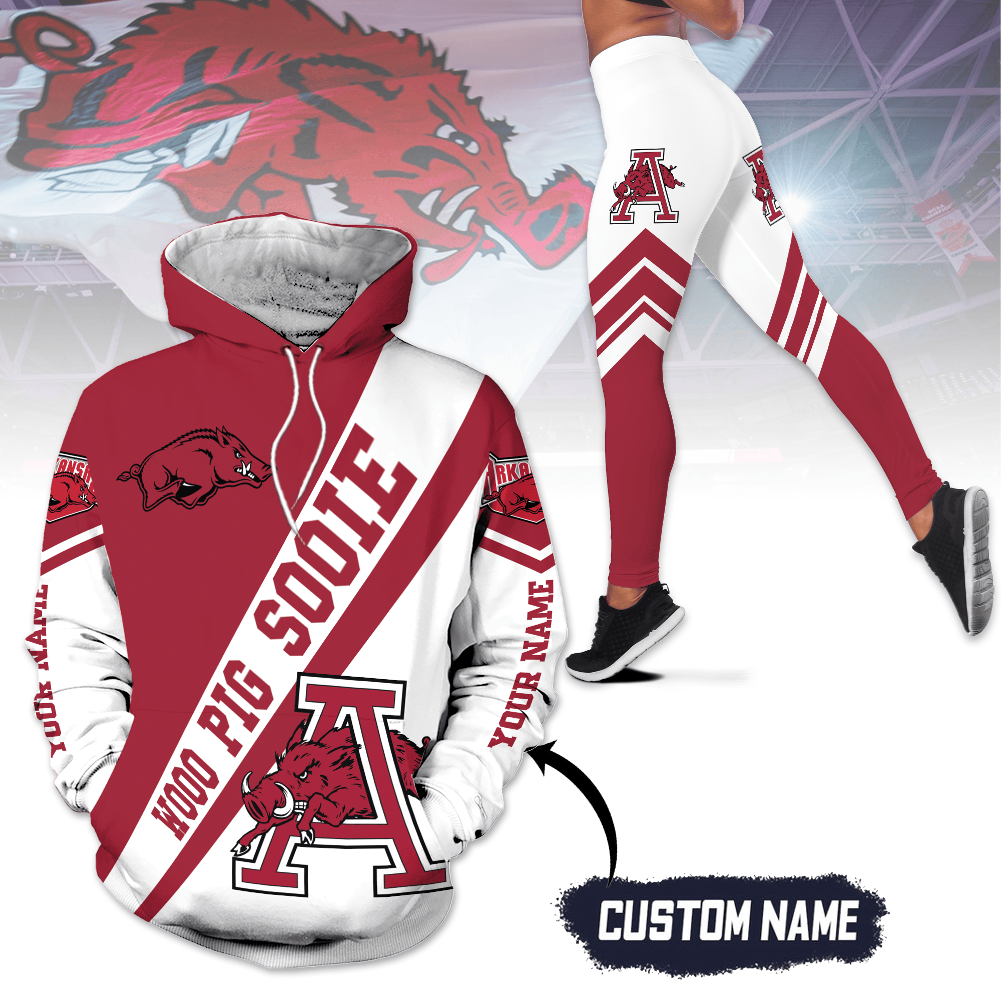 Arkansas Razorbacks Customized Hoodie Leggings Set Woo Pig Sooie2B1 YVfhx