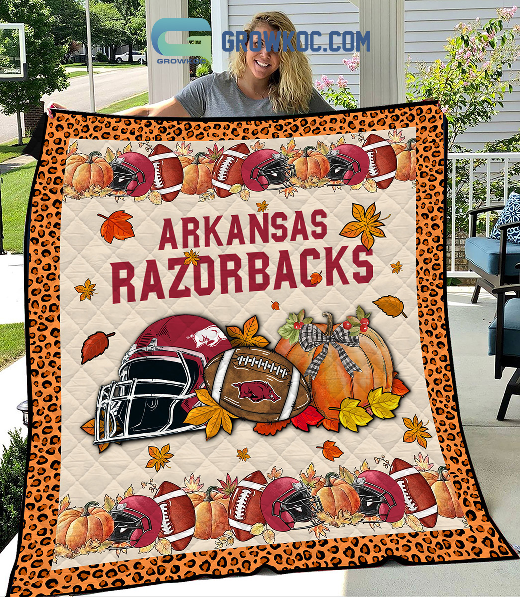 Arkansas Razorbacks NCAA Football Welcome Fall Pumpkin Halloween Fleece Blanket Quilt2B1 r7kWH