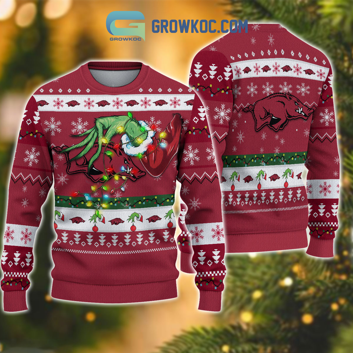 Arkansas Razorbacks NCAA Grinch Christmas Ugly Sweater2B1 It2Ma