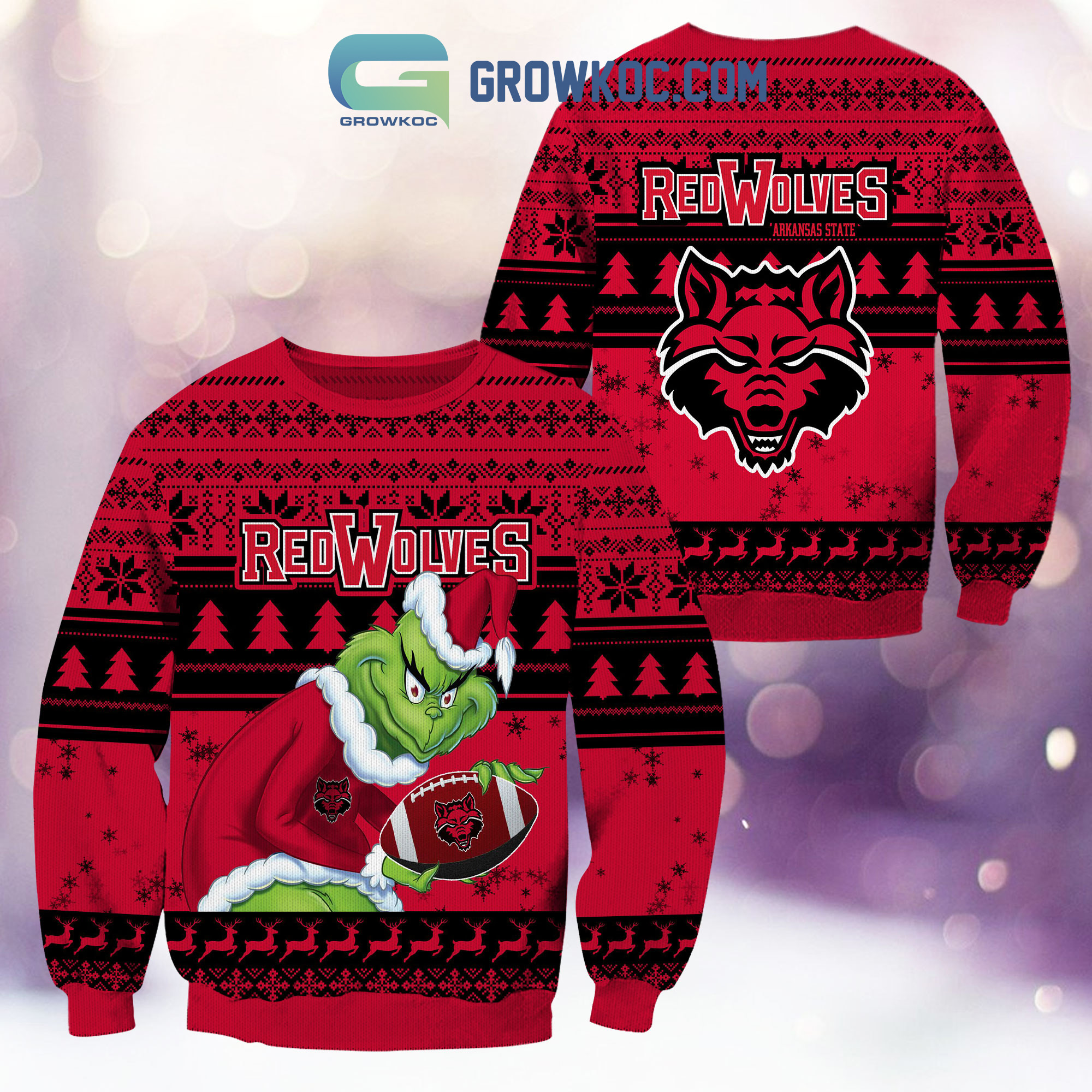 Arkansas State Red Wolves Grinch NCAA Christmas Ugly Sweater2B1 cxobE