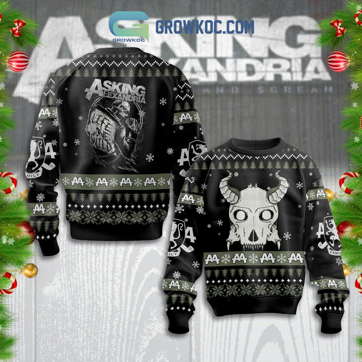 Asking Alexandria Rock Band Christmas Ugly Sweater2B1 mIQI8