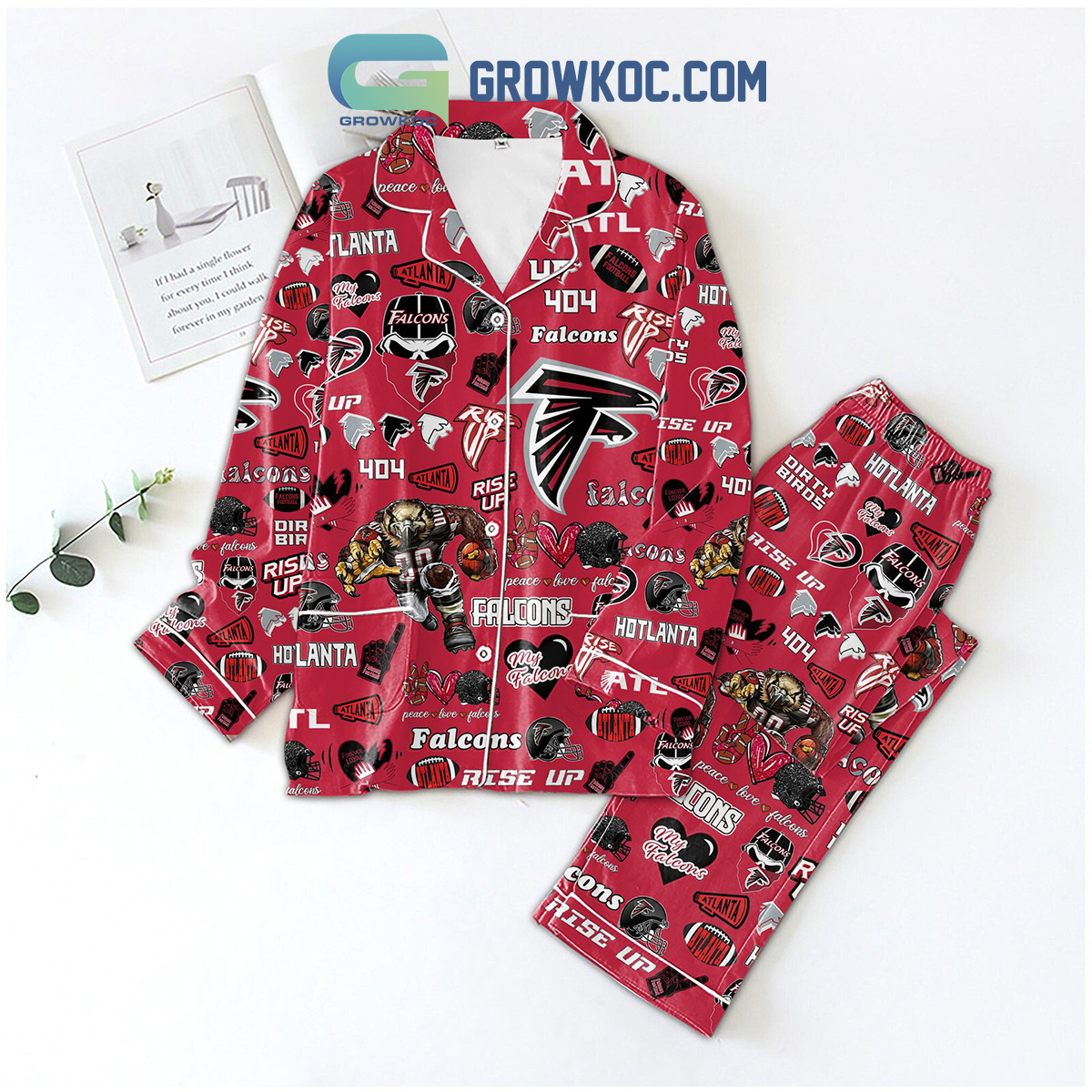 Atlanta Falcons Mascot Rise Up My Falcons Pajamas Set2B1 7rgDs