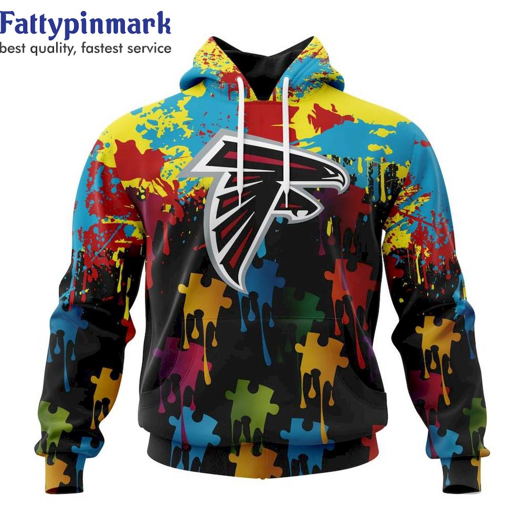 Atlanta Falcons Special Autism Awareness Custom Name Hoodie 3D All Over Prints NFL Gift for Fans 1