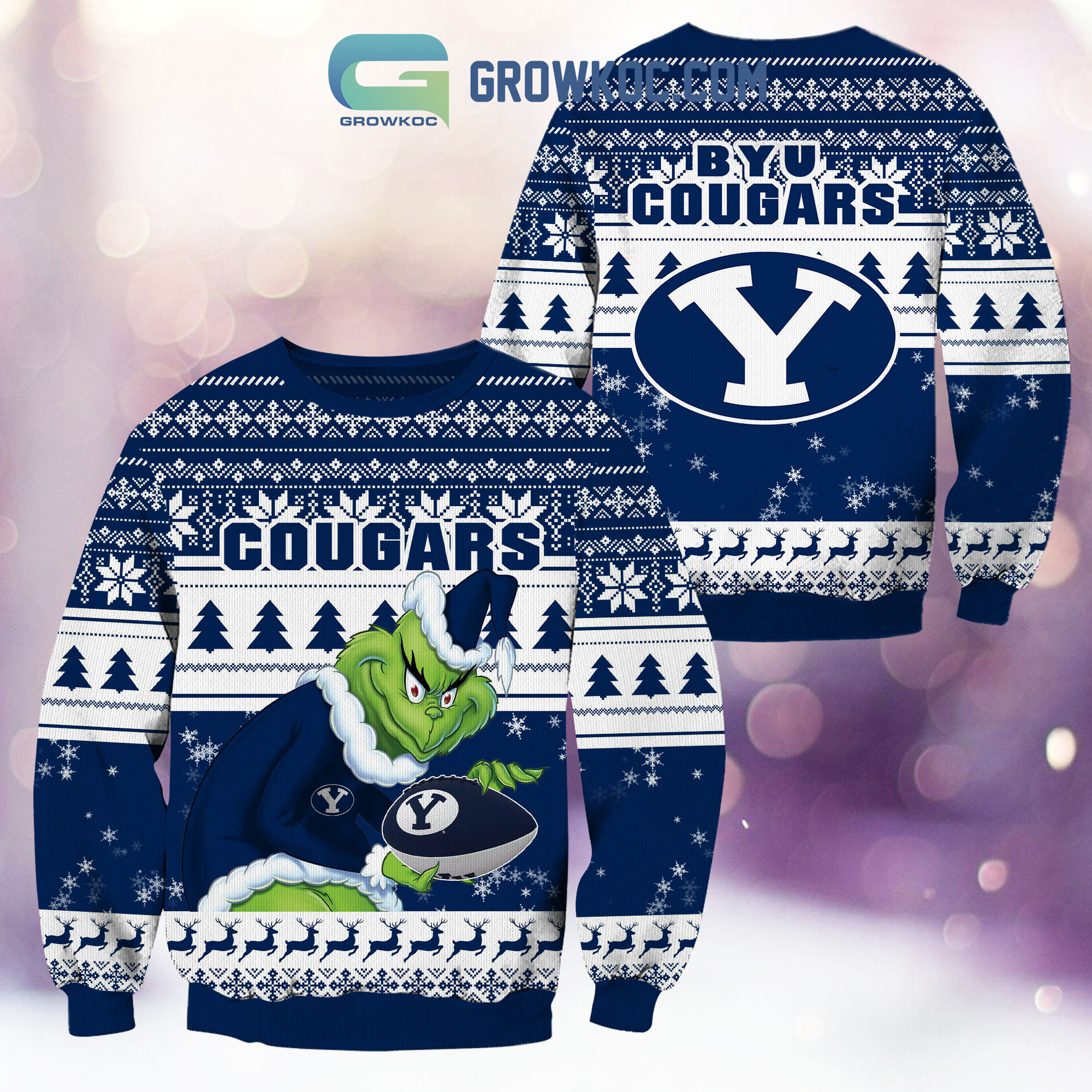 BYU Cougars Grinch NCAA Christmas Ugly Sweater2B1 DL6Fc