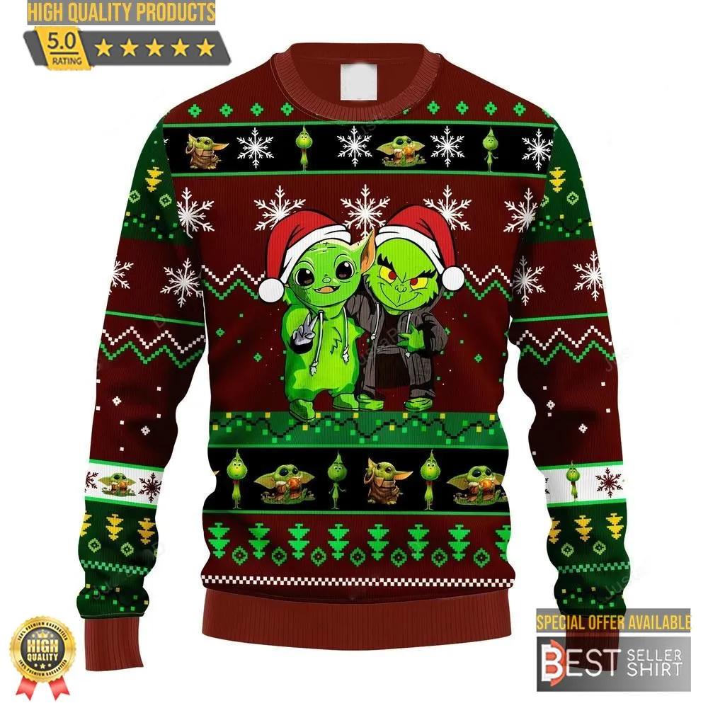 Baby Yoda And Grinch Ugly Sweater Funny Baby Yoda And Grinch Christmas Sweater 1