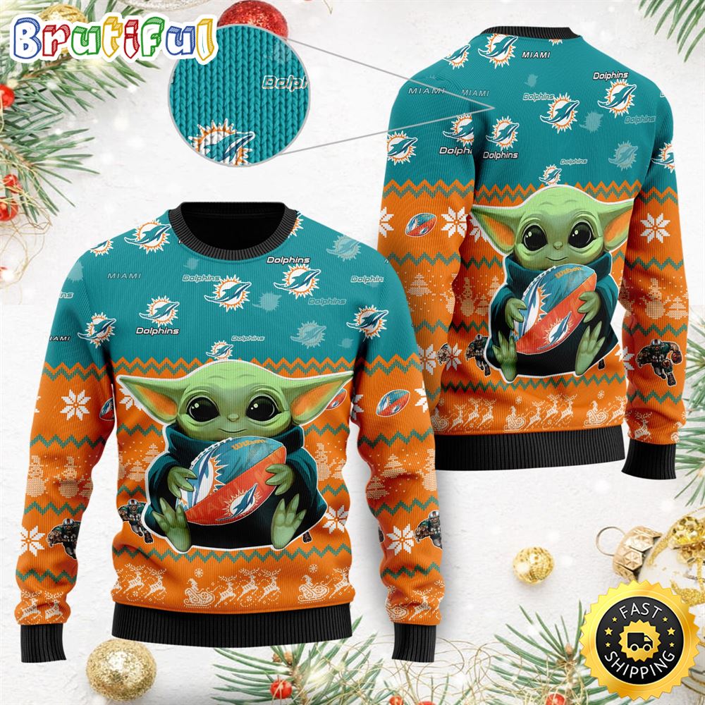 Baby Yoda NFL Miami Dolphins Ugly Christmas Sweater