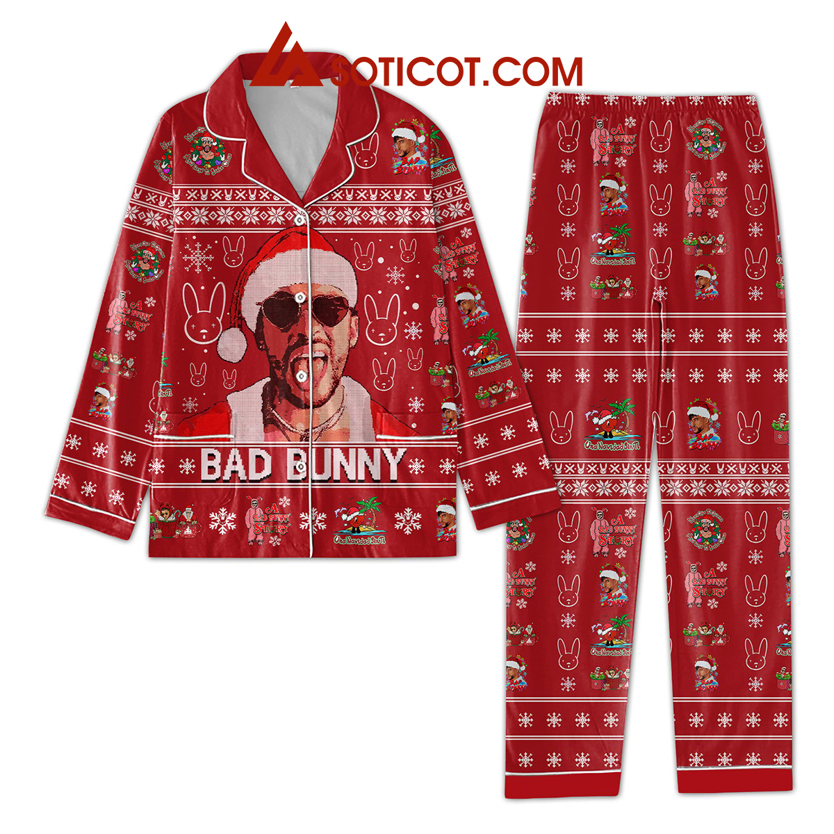 Bad Bunny Snow Merry Christmas Pajamas Set2B1 hiFsU