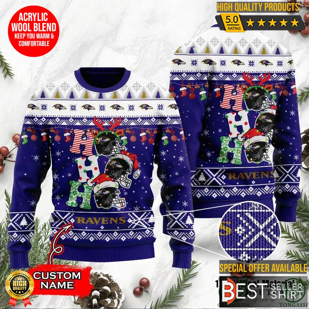 Baltimore Ravens Football Logo Hohoho Christmas Ugly Sweater Personalized Shirt 1