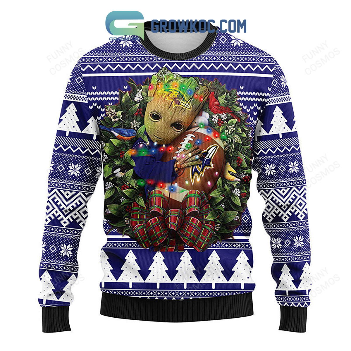 Baltimore Ravens Groot Hug Christmas Ugly Sweater2B1 VZTlt