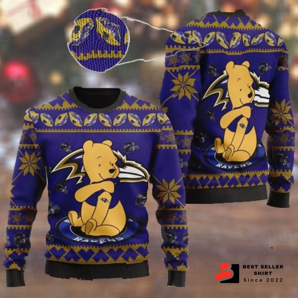 Baltimore Ravens Logo NFL American Football Winnie Pooh Ugly Christmas Sweater