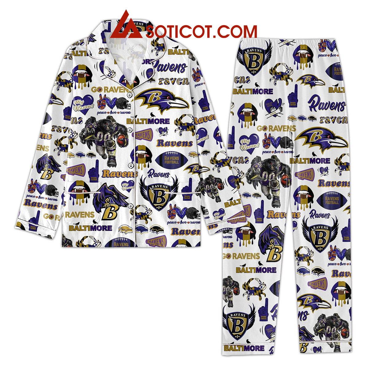 Baltimore Ravens Peace Love My Ravens Pajamas Set2B1 efOGF